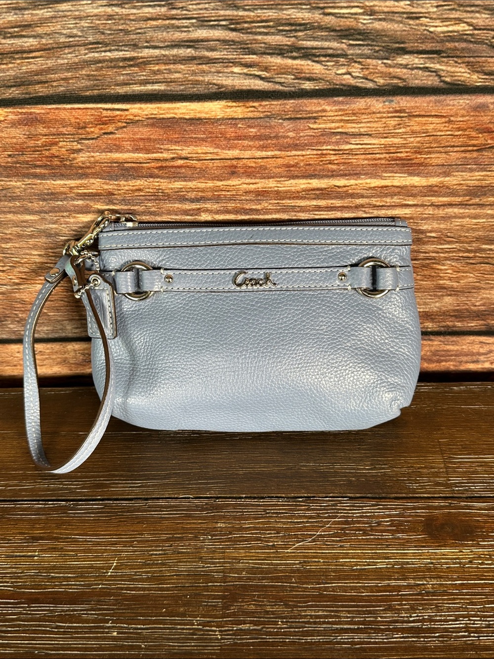 Coach Pebble Leather Wristlet in Blue!